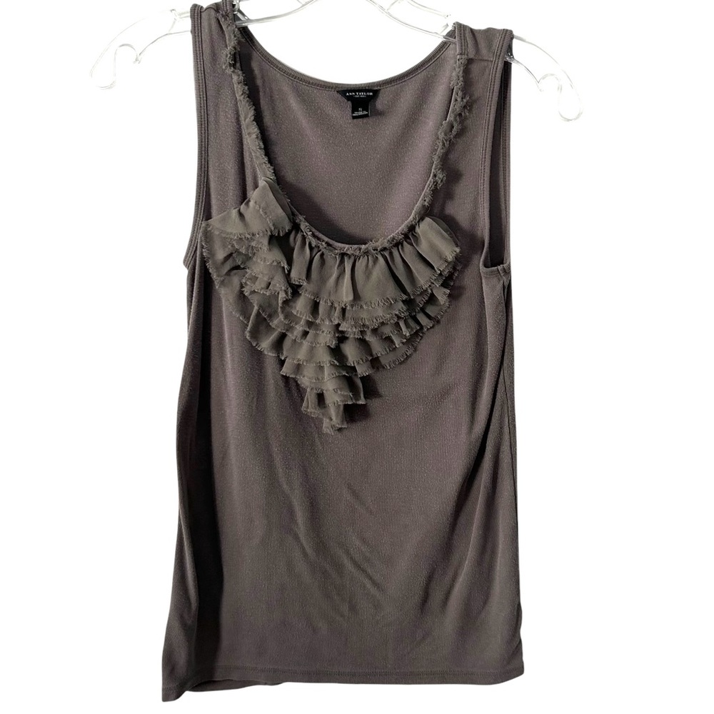 Ann Taylor Taupe Ruffle Scoop Neck Tank Top